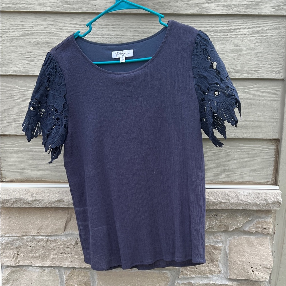 Polagram Dark Blue Tee with Lace Sleeves